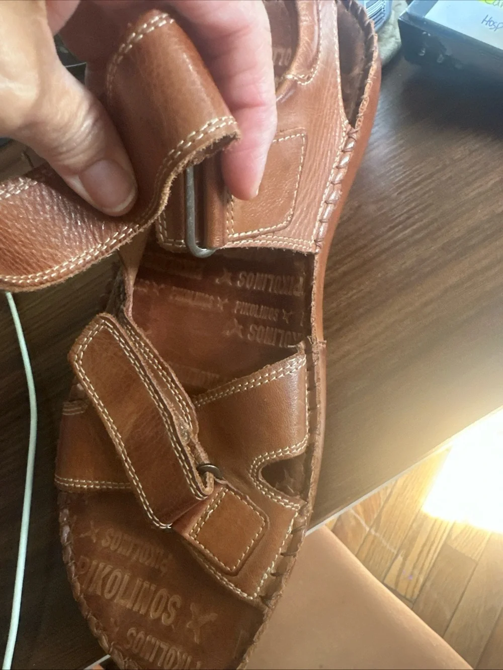 PIKOLINOS Brown Leather Velcro Fisherman Sandals